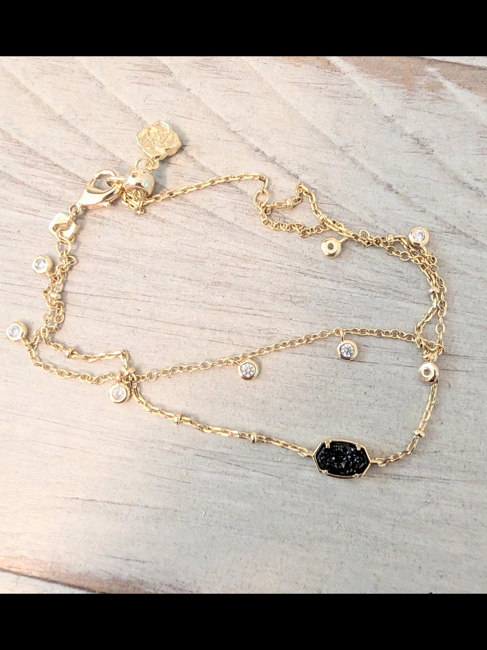Kendra Scott Emilie Double Bracelet Gold And Black Drusy